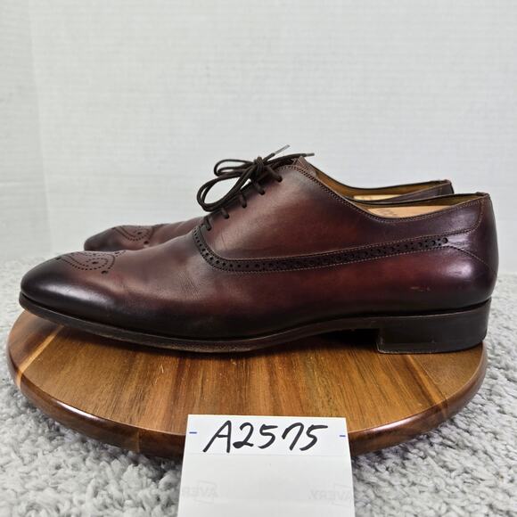 Magnanni Manolo Cognac Brown Medallion Toe Burnished Brogue Oxford Mens 12 M - Picture 1 of 15